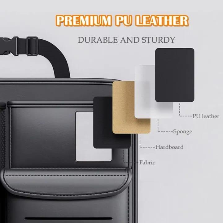 Premium Leather Car seat Organizer. Storage Box, Tissue Box and Cup Holder