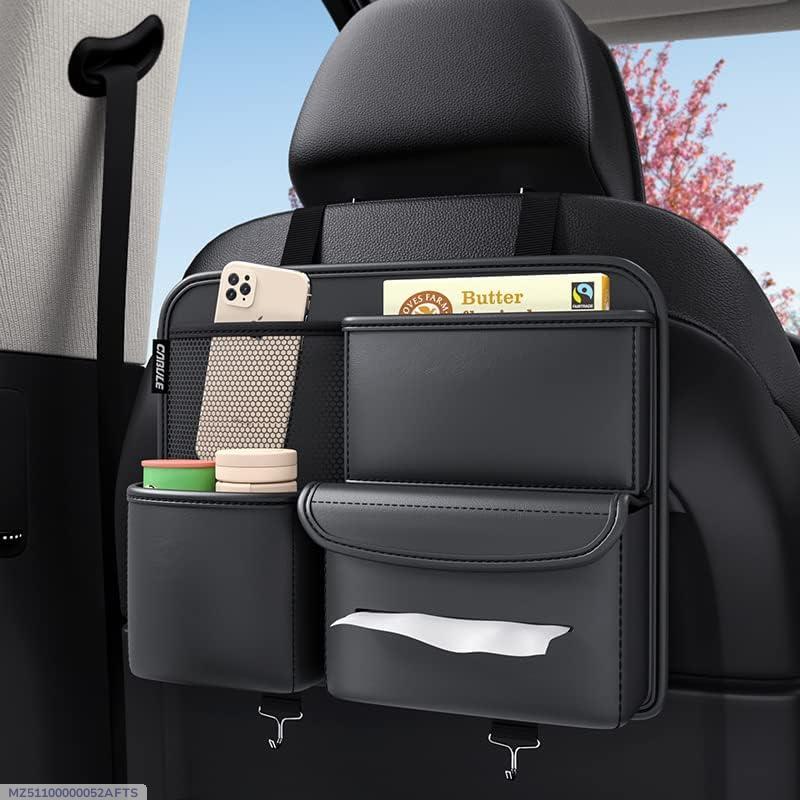Premium Leather Car seat Organizer. Storage Box, Tissue Box and Cup Holder