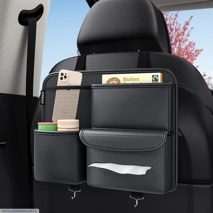 Premium Leather Car seat Organizer. Storage Box, Tissue Box and Cup Holder