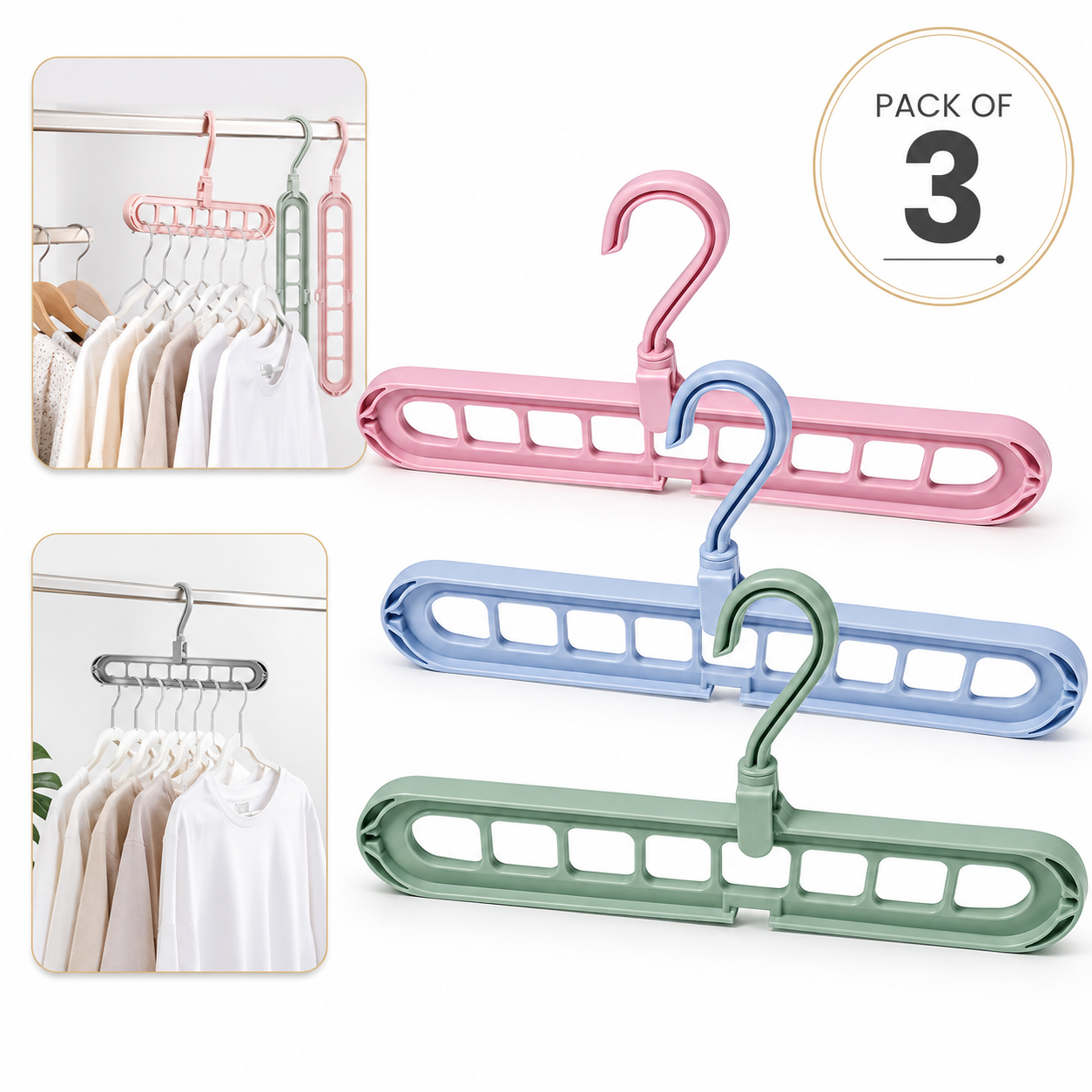 3 Pcs - Rotating Folding Clothes Hanger Organizer