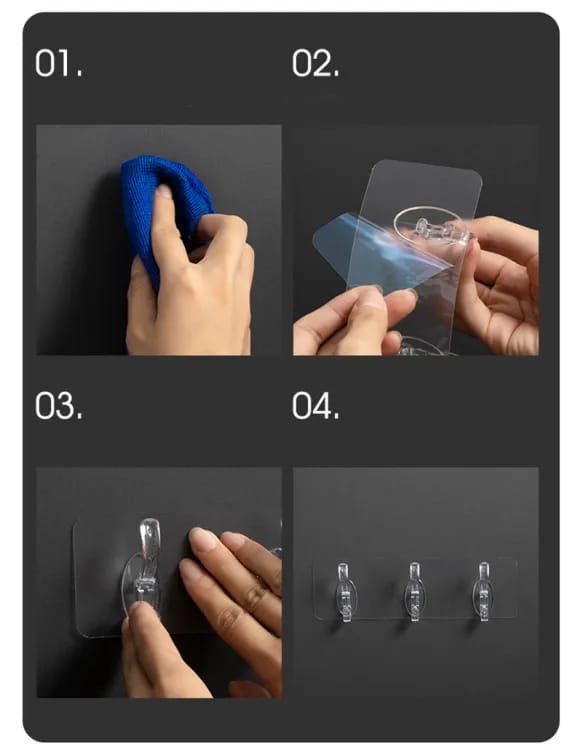 Double Row Adhesive Hook | Transparent Sticky Hook - Pack of 1