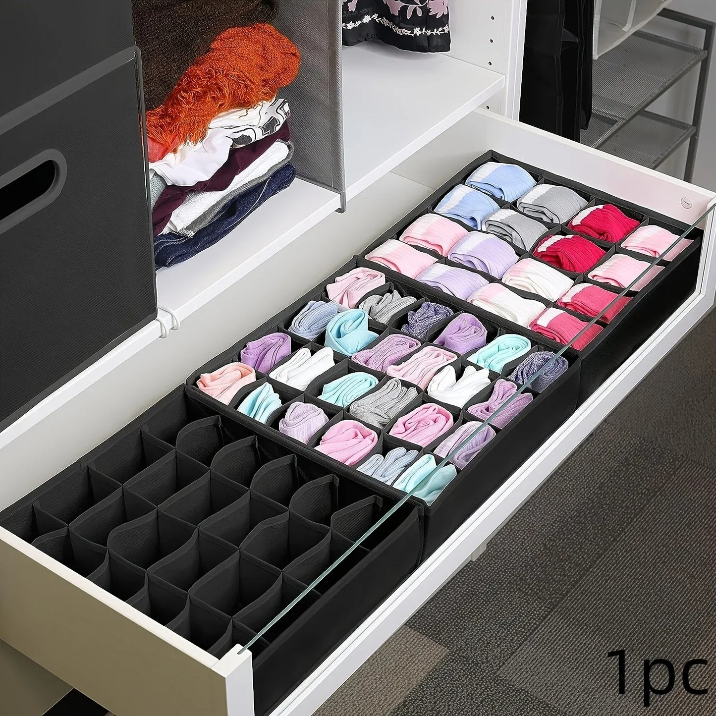 Foldable 24 Cell Underwear And Sock Organizer